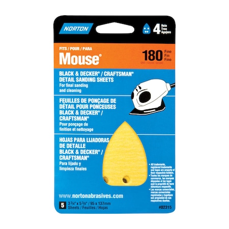 Norton Abrasives Norton 5-1/4 in. L X 3-3/4 in. W 180 Grit Aluminum Oxide Mouse Sandpaper 5 pk 7660702315